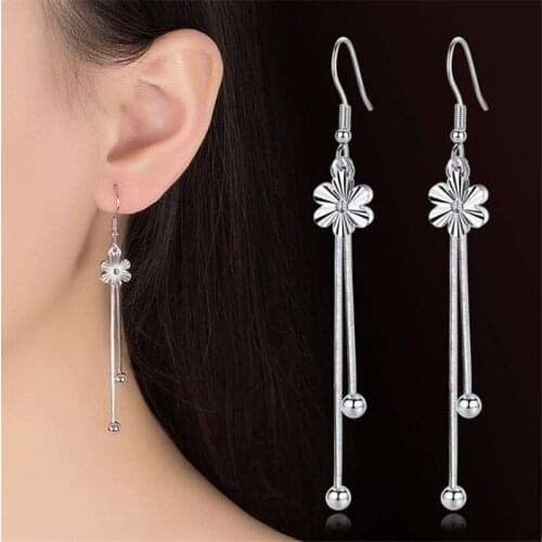 KOFSAC 2018 Latest Flower Design Drop Earrings Jewelry Long Tassels Temperament 925 Silver Earring For Women Engagement Party