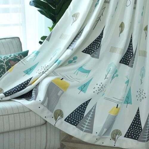 Cartoon Printed Blackout Curtains For Living Room Childrens Bedroom Nordic Style Printed Tulle Customizable Window Curtains