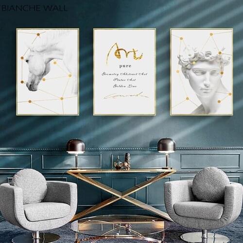 Nordic Minimalist White Horse and Portrait Canvas Poster Wall Art Print Painting Decorative Picture Living Room Decoration