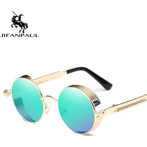 JIFANPAUL Brand Designer Alloy Glasses Retro Sunglasses High Quality Classic Round Punk Metal Steam Small Frame Sunglasses Male