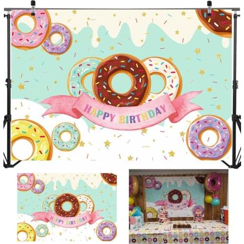 Donut Theme Backdrops for Photography Happy Birthday Party Banner Decoration Sweet Chocolate Girl Birthday Photo Background