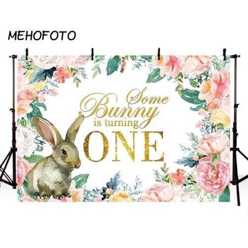 MEHOFOTO Spring Photography Backdrops Flower Bunny Baby 1st Birthday Party Decorations Background for Photo Studio