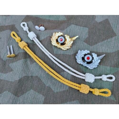 WW2 GERMAN OFFICER VISOR CAP BADGE GOLD ARMY PANZER OFFICERS WREATH COCKADE SET METAL WIRE CHIN CORD STRAP
