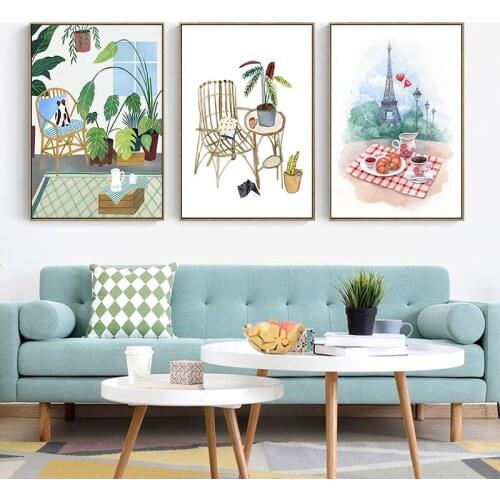 Green Plant Leaves Succulent Kitchen Cutlery Tower Canvas Painting Sofa Background Wall Picture Poster Living Room Decoration