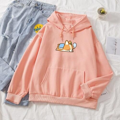 Cute Hoodies Cartoon Corgi Sleeping Funny Graphic Women Oversized Women Sweatshirt Harajuku Hoodie Woman Sweatshirt Pullovers