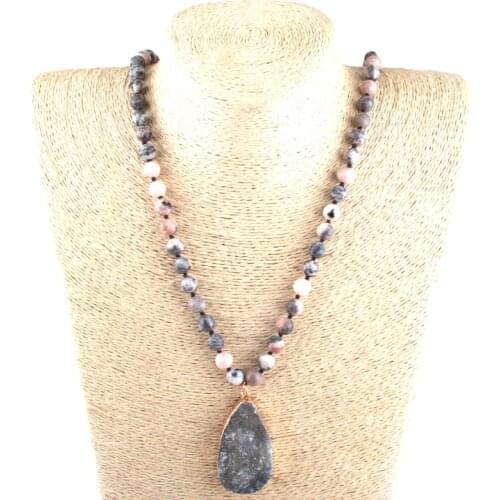 Free Shipping Fashion Natural Map Stone Long Knotted Druzy Drop Pendant Necklace Women Lariat Necklaces