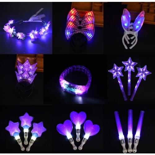 Purple Luminous LED Stick Star Crown Horn Flash Light Wand Ear Headdress Hairwear Head band For Performance Cheering Toy