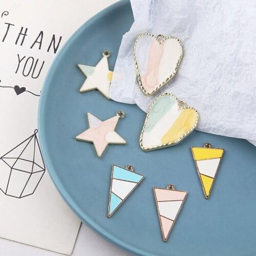10pcs Korean Sweet Statement Earrings Hit Color Quicksand Love Earrings For Girls star Triangle Pendant Diy Jewelry Accessories