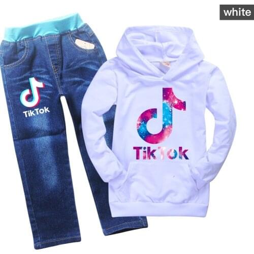 Toddler Kid Baby Boys Girls Unisex Letter Printing Hooded Coat + Jeans 2PCS Set Childrens Clothes Outfit Teenager 2-16Year