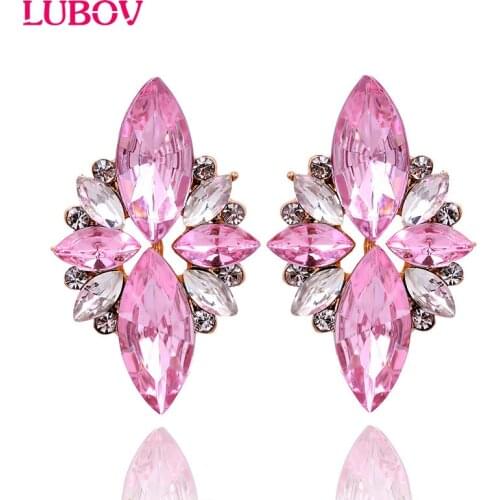 2018 Beautiful New Elegant Crystal Earrings Opal Stone Stud Earrings Trendy Golden For Women wedding anniversary gift