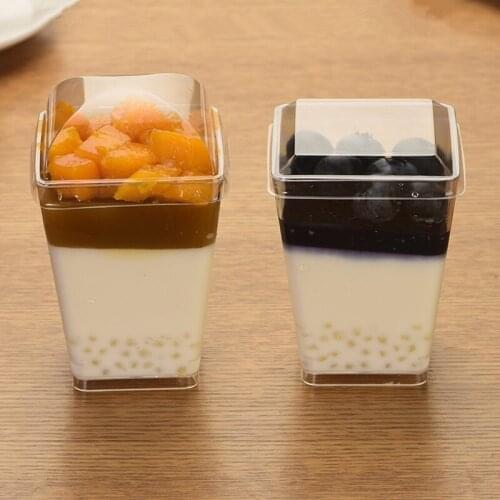 50pcs Square transparent mousse dessert cups 150ml ice cream pudding jelly yogurt plastic cup birthday party favors cake box