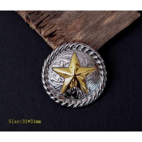 5X 1-1/4" Bling Silver Western Ganger Gold Texas Star Leathercraft Belt Horse Headstall Saddles Conchos Button Belt Collar Decor