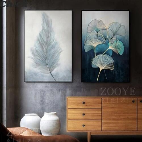 Abstract Feather Plants Canvas Poster Scandinavian Wall Art Paintings Print Leaves Decorative Picture For Living Room Home Decor