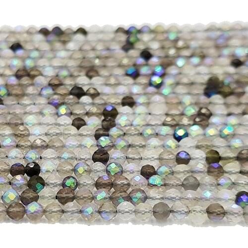 Natural Stone Loose Beads 2mm Color Plated Moonstone Angle Round Faceted Bead Making DIY Bracelets Necklaces Jewelry Accessories