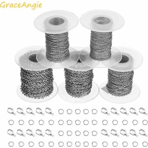 10 meters/roll stainless steel jewelry chain+20 lobster clasp +40 circles Earrings Chain Necklace Accessories Handmade Bracelets