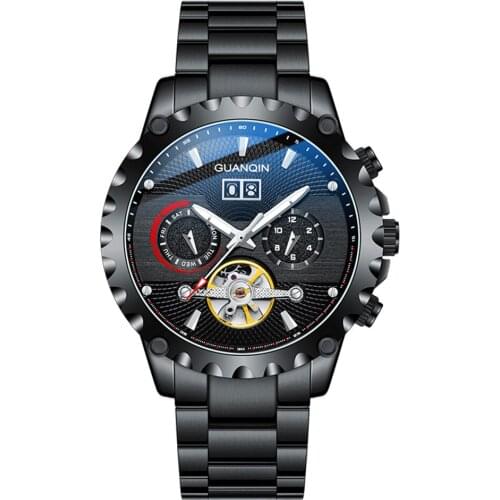 GUANQIN Mechanical Watch Men Automatic Male Skeleton Tourbillon Sport Waterproof Clock Calendar Business Wristwatch Reloj Hombre