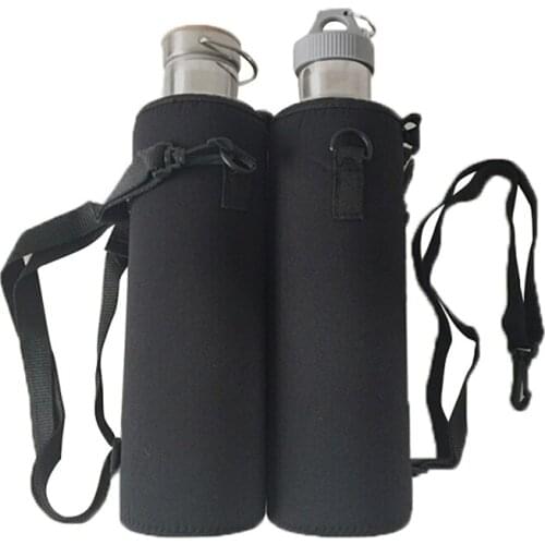 1000ML Water Bottle Cover Bag Pouch w/Strap Neoprene Water Bottle Carrier Insulated Bag Pouch Holder Shoulder Strap Black 1PC