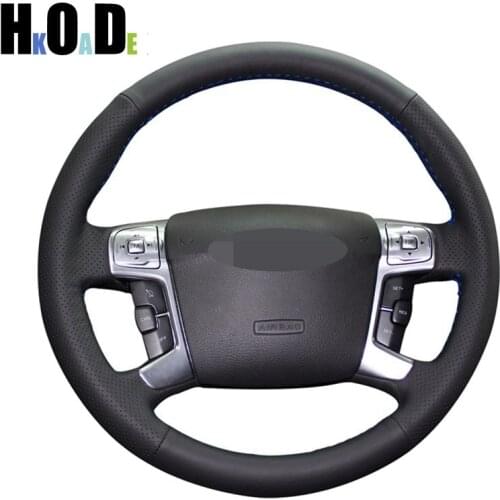 Black Genuine Leather Steering Wheel Covers Hand-stitched Car Steering Wheel Cover for Ford Mondeo Mk4 2007-2012 S-Max 2008