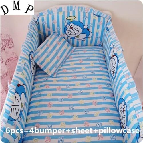 6PCS baby cribs for babies kit protector de cuna cotton baby bedding sets (4bumpers+sheet+pillow cover)