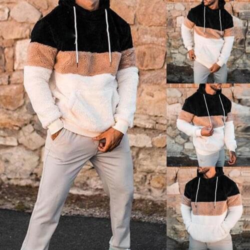 Double Sided Plush Pullover Hoodie Long Sleeve Autumn Winter Front Pocket Warm Hooded Sweatshirt Outerwear