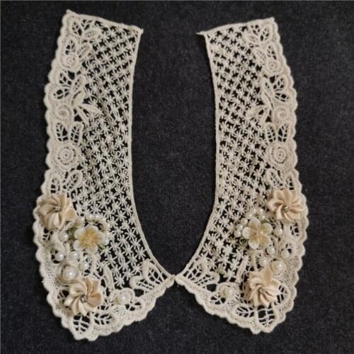 Handmade beaded retro cotton embryo color lace collar sweater Sen front false collar doll collar
