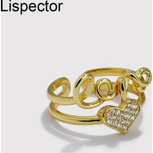 Lispector 925 Sterling Silver Zircon Heart Charm Rings for Women Minimalist Hollow Letter Love Ring Female Jewelry Couple Gifts