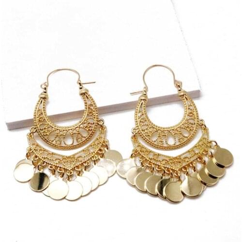 Fashion Bohemia Styles Dangle Earring Statement Metal Disc Charm Drop