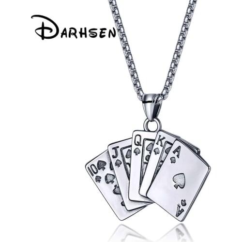 FATE LOVE Fashion Jewelry Male Men Statement Poker Necklaces Pendants 316 Stainless Steel Chain High quality Party Gift