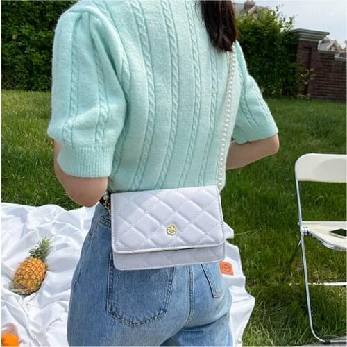 2021 New Fashion Rhombus Pearl Crossbody Shoulder bag Women Pu Leather Mini Flap Crossbody Bag Casual Messager Bag Ladies Sac