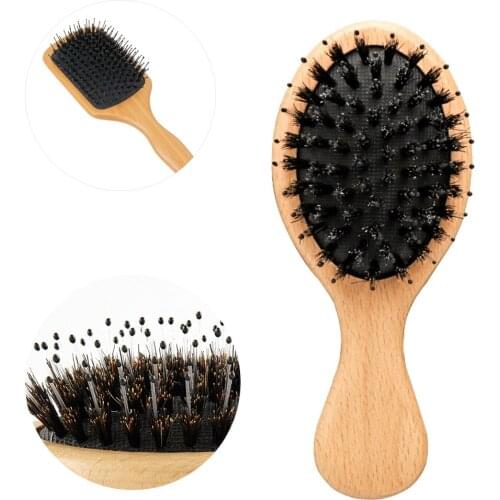 New Wood Handle Natural Boar Bristle Hair Brush Small Hair Brush Bristle Nylon New Salon Detangling Hair Comb Detangling Comb