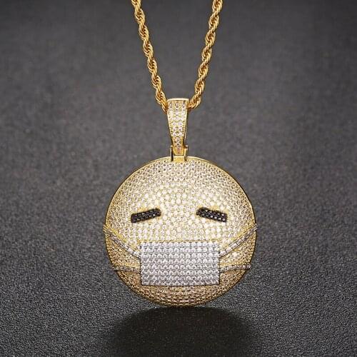 New Cartoon Mask Pendant Necklace Men Women Micro Paved Hip Hop Bling Cubic Zircon Charm Jewelry Gifts Dropshipping