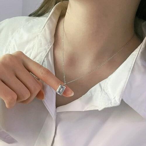 Fashion 925 Sterling Silver Women 12x8mm Emerald Cut Pendant Necklace with 40+5cm Silver Chain Jewelry White/Yellow Gold Color