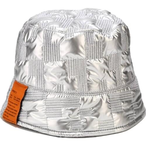 Women Faux Leather Dome Bucket Hat Shiny Plaid Solid Color Panama Fisherman Cap X5XA