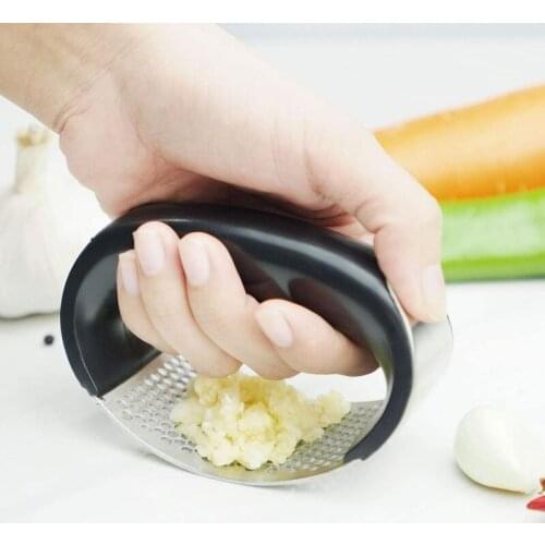 Stainless Steel Garlic Press with Handle Rocker Garlic Crusher Squeezer Slicer Mincer Chopper Silicone Tube Peeler Clean Home