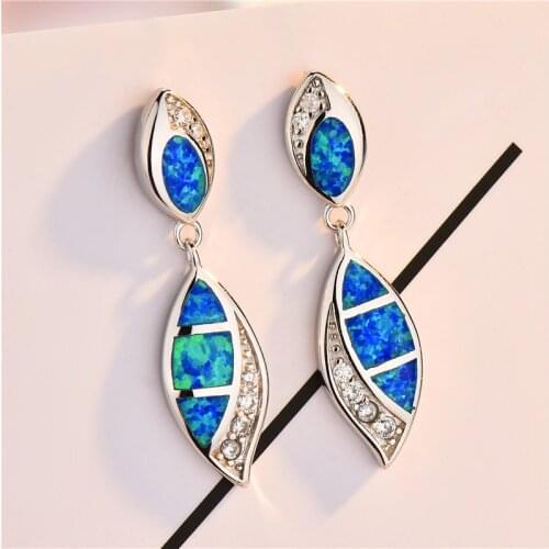 Luxe Style Wedding Blue White Fire Opal Earrings For Women 925 Sterling Silver Filled Teardrop Stone Long Dangle Earring Jewelry