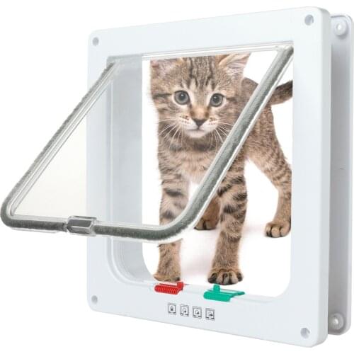 Dog Cat Flap Door with 4 Way Locking Security Lock Flap Gate Weatherproof for Dogs Cats Pet Puppy Kitten ABS Plastic Gates Doors
