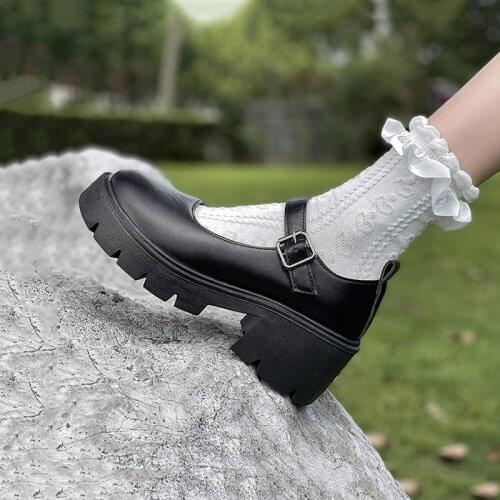 White Mary Jane Lolita Shoes Girls Cosplay Platform Heels Shoes Ladies Small Leather vintage Shoes Women Chunky Heel Pumps