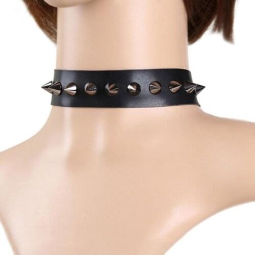 Punk-Lady-Gothic Leather Choker Heart Chain Spike Rivet Buckle Collar Necklace Jewelry For Women Necklaces Accessories 2020