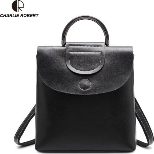 2019 Spring New Arrival High Quality Leather Backpack Women Lady Belts Preppy Style Handmade leather Solid Backpack