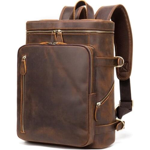 Vintage Crazy Horse Leather Shoulder Bag, Handmade Genuine Leather Backpack, Mens Cowhide Leather Computer Backpack