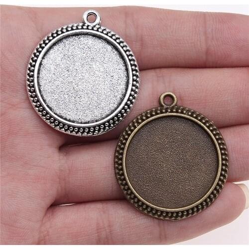 WYSIWYG 4pcs 25mm Inner Size Vintage Antique Silver Color Antique Bronze Round Shape Cameo Cabochon Base Setting