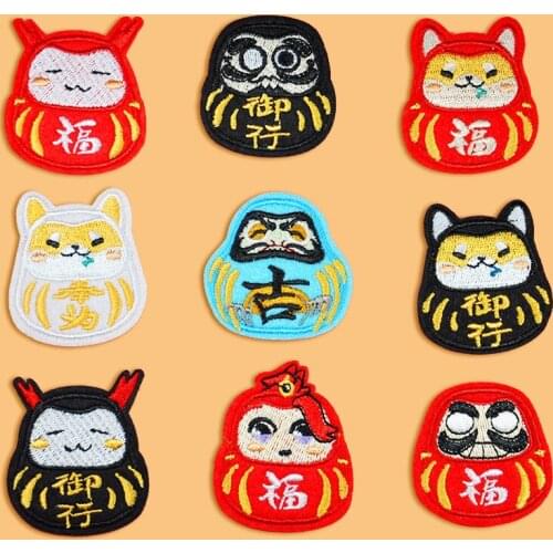 Japanese vintage Style Fortune Fuwa Lucky Doll Embroidery Cloth Pasted Brooch Iron on patches Sew On Applique Badges