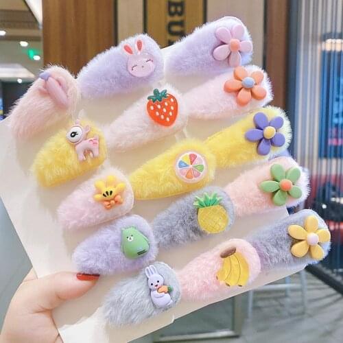 Girls Cute Colorful Cartoon Plush Hair Clips Kids Sweet Hair Ornament Headband Hairpins Fashion Hair Accessories
