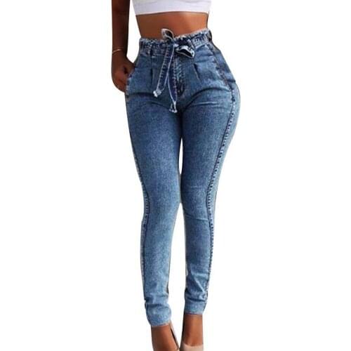 High Waist Multi Pockets Women Jeans Slim Tassel Bandage Push Up Skinny Plus Size Women Denim Pants Trousers Vaqueros Mujer