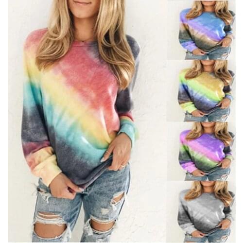 2021 Cute Sexy Women Spring and Autumn Printed Round Neck Gradient Long-Sleeve Casual Sweater Womens Clothing