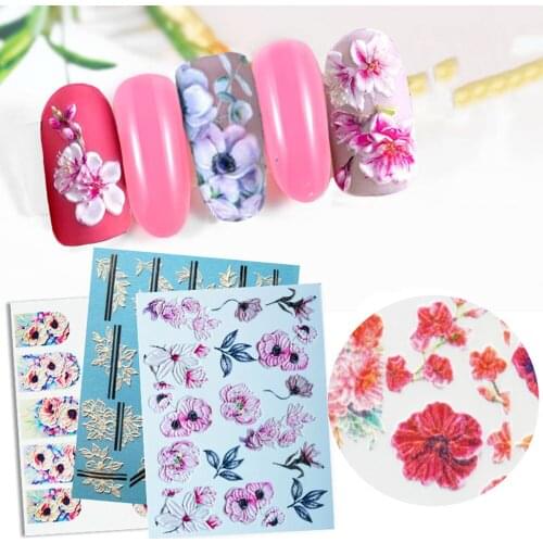 1PC 10 Designs Nail Stickers Flower Series Butterfly 5D Embossed Acrylic Engraved DIY Deco Nail Water Transfer Sticker Decals