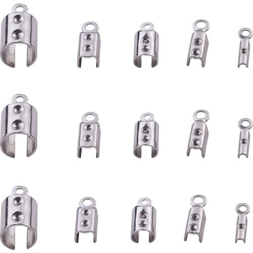 150Pcs/Box Stainless Steel Folding Cord Crimp Ends Leather Clip Tips Connector Fastener Clasps For DIY Jewelry Making Findings