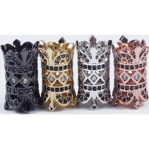 2Pcs/Lot 4 Colors Hollow Out Cylinder Brass Micro Pave Cubic Zirconia Bead For Jewelry Making Mens Bracelets Spacer Beads