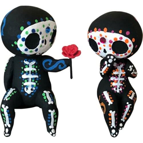 2PCS Sugar Skull Couple Figurine Resin Statue for Home Decor Indoor Desktop Ornaments Decoration Crafts Figurines Miniatures LBS