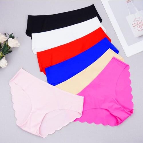3 Pcs Lot Sexy Women Underwear Lingerie Solid Color Ice Silk Satin Panties Seamless Briefs Simple Style Underpants Wholesale